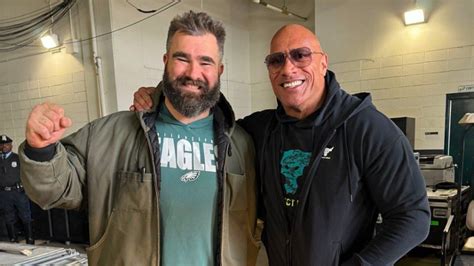 jason kelce and the rock|Jason Kelce Poses With Dwayne “The Rock” Johnson .